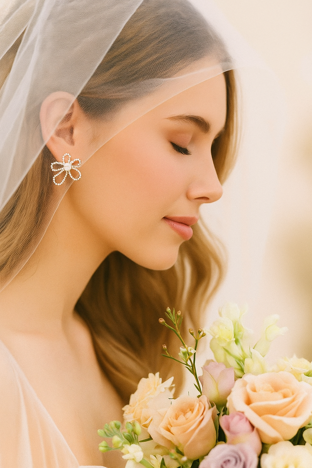 Elegant Pearl Flower Earrings – Gold-Plated Statement Studs for Women | Bridal & Party Jewelry