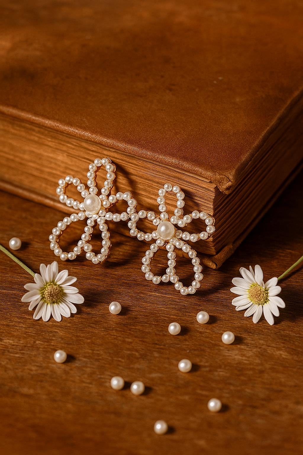 Elegant Pearl Flower Earrings – Gold-Plated Statement Studs for Women | Bridal & Party Jewelry