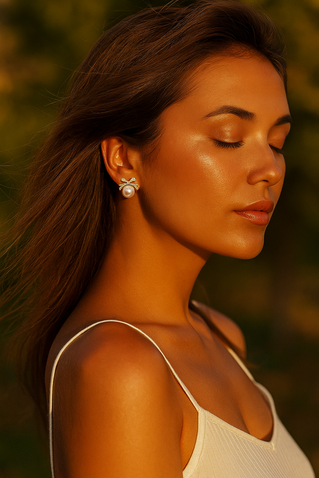Elegant Gold Bow Pearl Stud Earrings for Women – Dainty Crystal Ribbon Design, Bridal & Party Jewelry