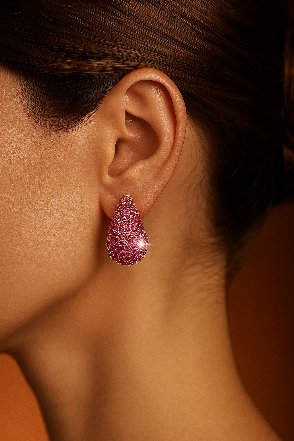 Elegant Pink Teardrop Crystal Earrings for Women – Gold-Plated Luxury Statement Studs for Parties & Weddings