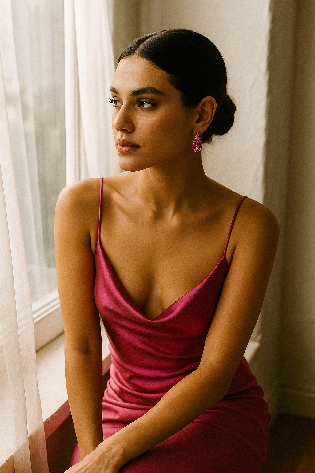 Elegant Pink Teardrop Crystal Earrings