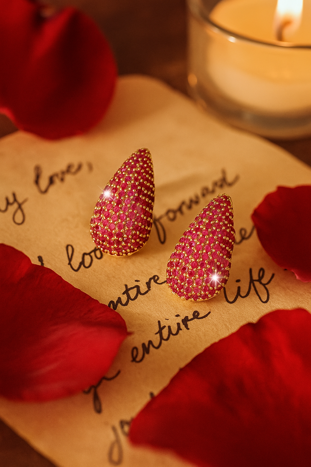 Elegant Pink Teardrop Crystal Earrings for Women – Gold-Plated Luxury Statement Studs for Parties & Weddings