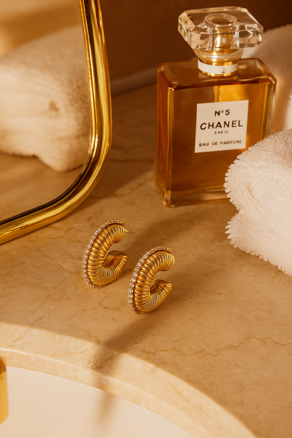 Gold Textured Hoop Earrings for Women | Luxury Rhinestone Statement Earrings | 316L Stainless Steel | Hypoallergenic & Tarnish-Free