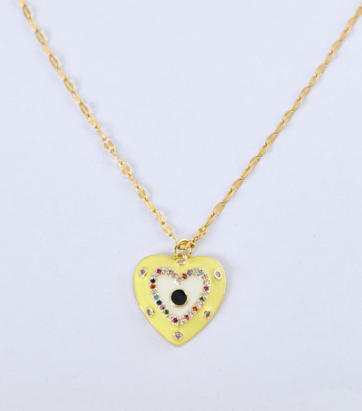 Yellow Heart Evil Eye Pendant