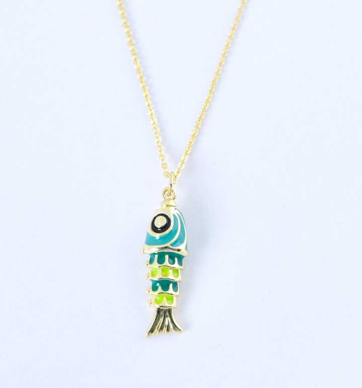 Blue Enamel Fish Pendant