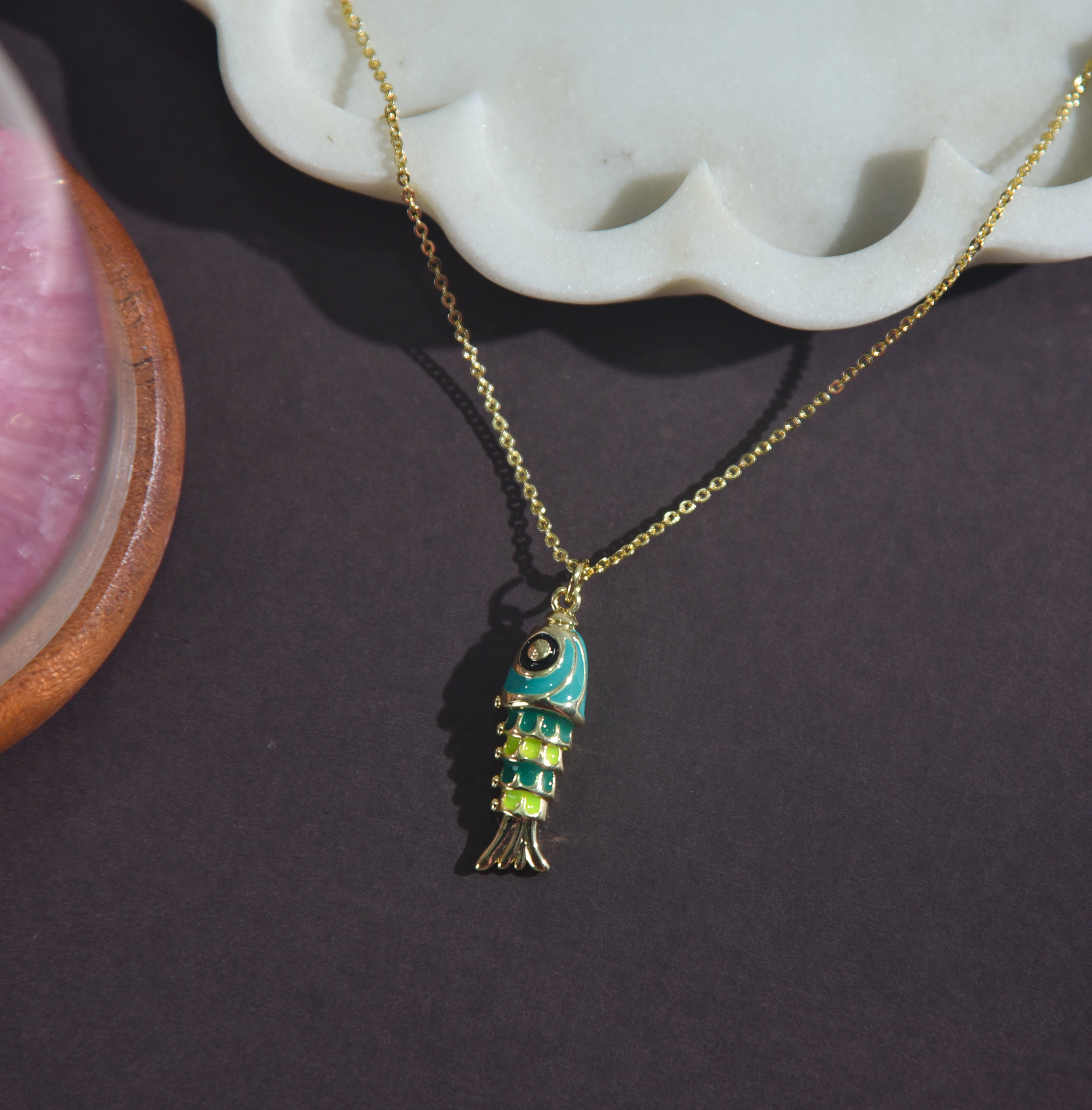 Blue Enamel Fish Pendant