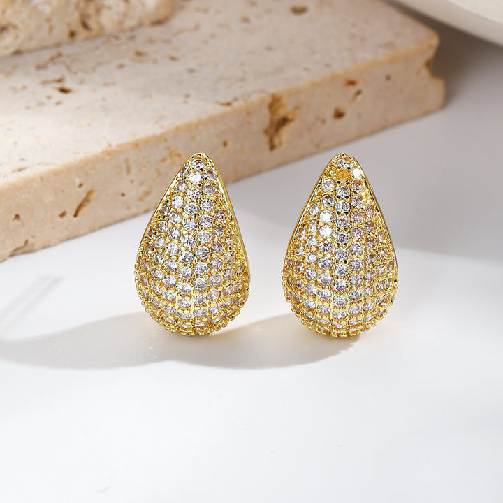Classic Zirconia Studded Gold Polish Drop Earring