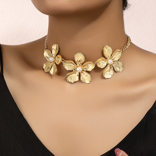 gold plated floral jewellery with pearl