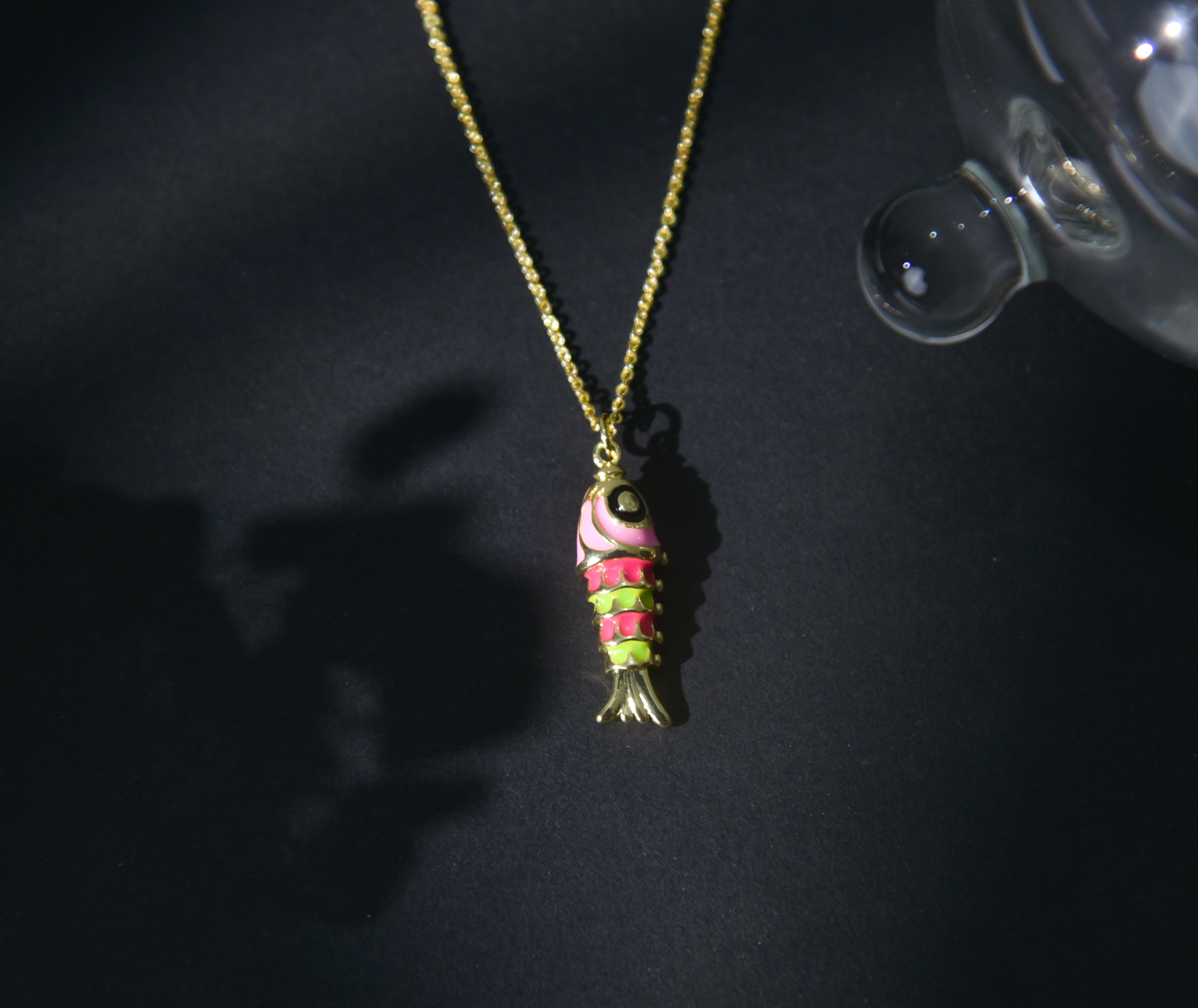 Pink Enamel Fish Pendant