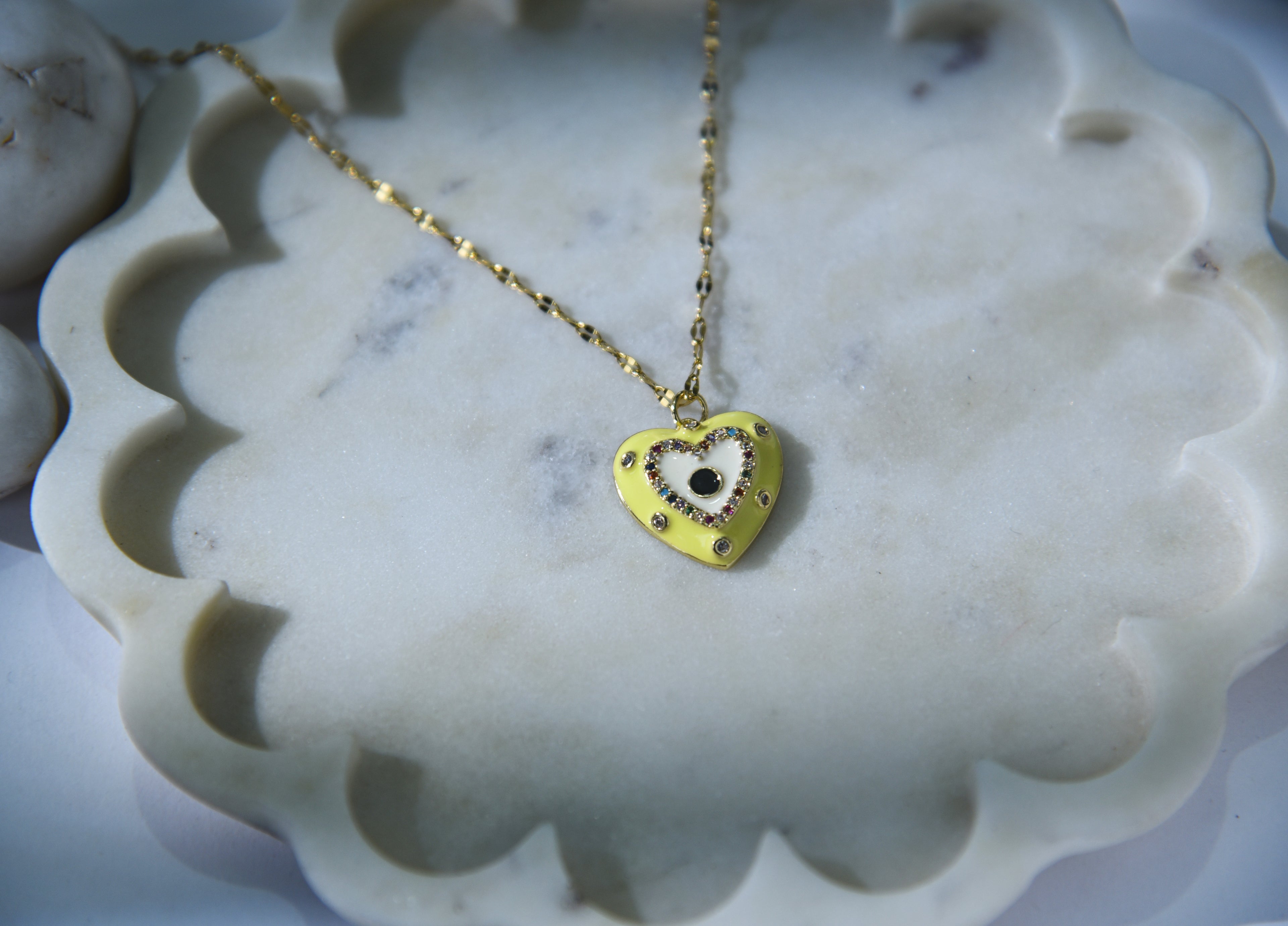 Yellow Heart Evil Eye Pendant