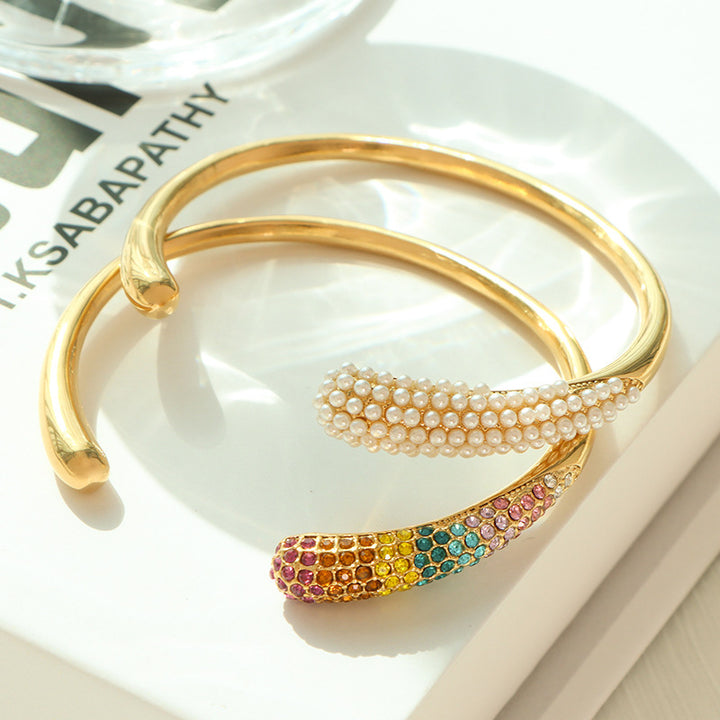 Pearl Charm – Gold Finish Cuff Bracelet